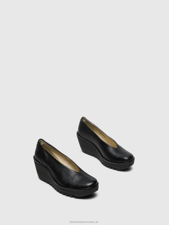 buty na koturnie yaz kobiety L8JJ702 czarny połysk Fly London