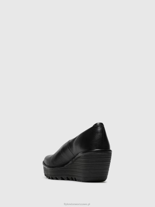 buty na koturnie yaz kobiety L8JJ702 czarny połysk Fly London