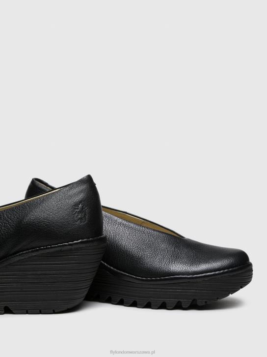 buty na koturnie yaz kobiety L8JJ702 czarny połysk Fly London