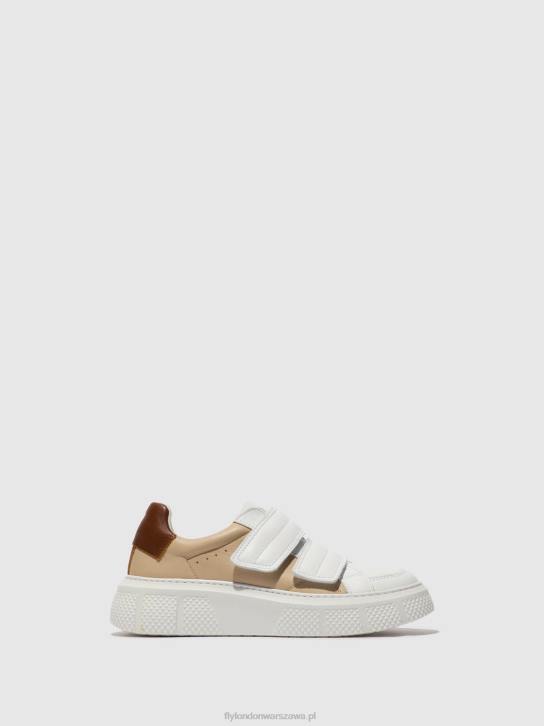 buty na rzepy edda513 kobiety L8JJ751 biały/beżowy/koniak Fly London
