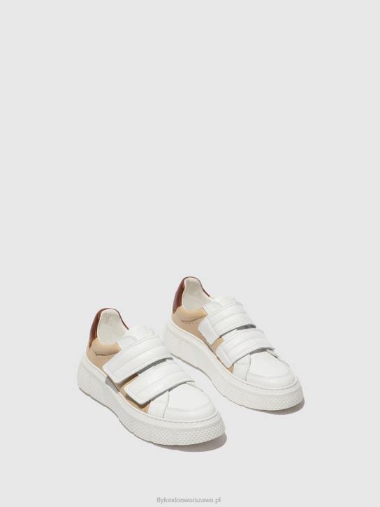 buty na rzepy edda513 kobiety L8JJ751 biały/beżowy/koniak Fly London