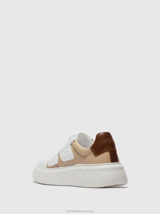 buty na rzepy edda513 kobiety L8JJ751 biały/beżowy/koniak Fly London