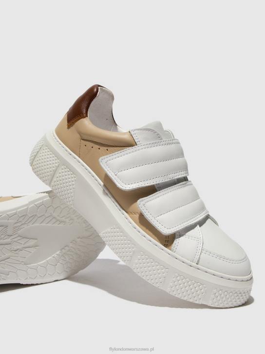 buty na rzepy edda513 kobiety L8JJ751 biały/beżowy/koniak Fly London