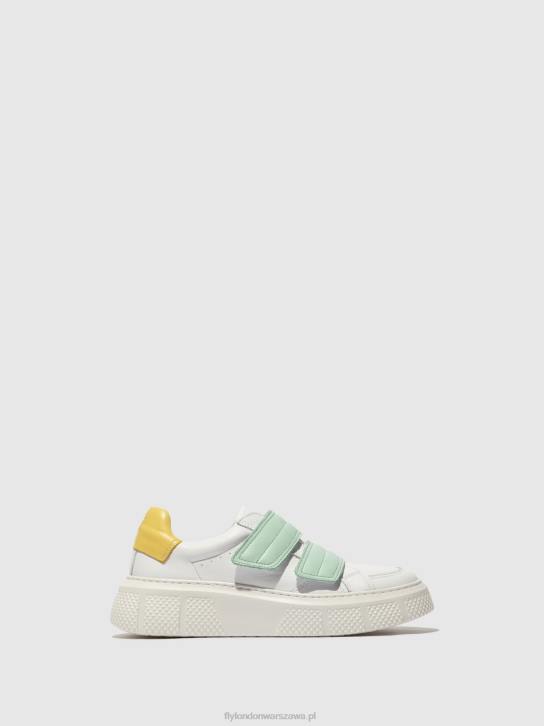 buty na rzepy edda513 kobiety L8JJ755 biały/miętowy/żółty Fly London