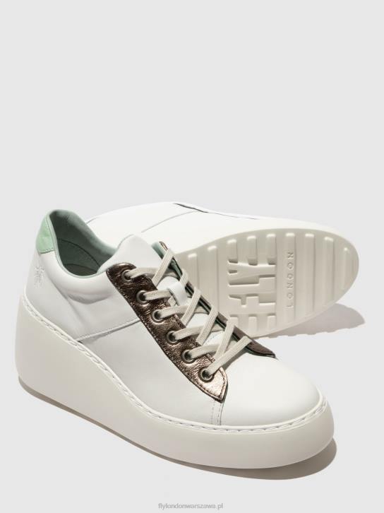 sznurowane buty sportowe delf580 kobiety L8JJ722 biały/brązowy grafitowy/miętowy Fly London